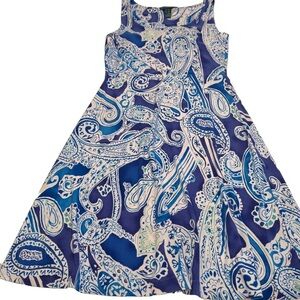 Lauren Ralph Lauren Women’s Blue & White Paisley Dress Sz P/P  Sleeveless.